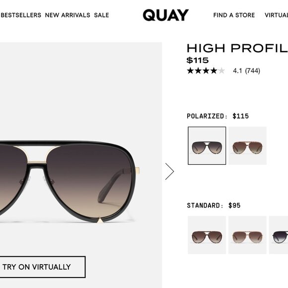 QUAY High Profile Aviator WOMEN / MENS Polarized Black Gold  Frame - Picture 2 of 8